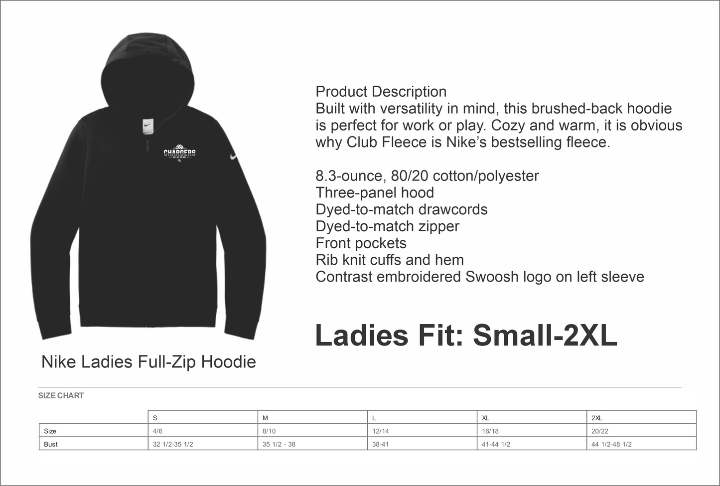 Volleyball Team - Ladies full zip Nike Jacket _school approved attire