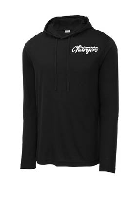 Sport-Tek ® PosiCharge ® Tri-Blend Wicking Long Sleeve Hooded tee- Black Triad Solid